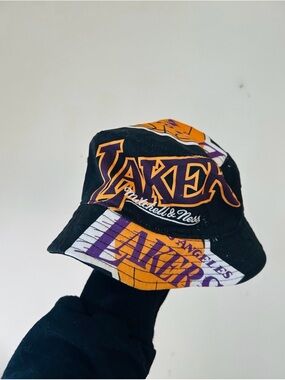 Mitchell & Ness Black Bucket Hat with Team Print